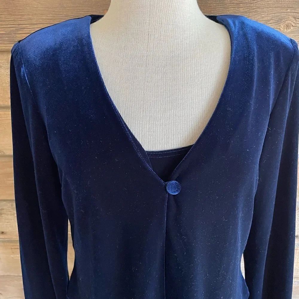 Vintage Jessica Howard 2 Piece Matching Blue Velour Top & Maxi Dress Size 10 EUC - Picture 3 of 10